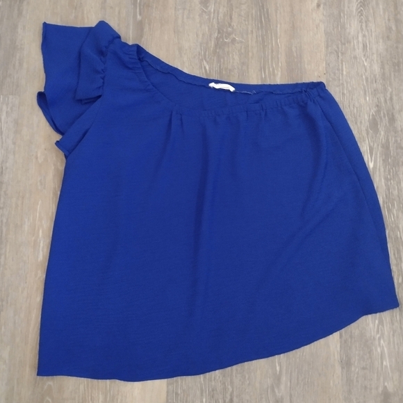 Blue ee:some Off-The-Shoulder Blouse - Picture 1 of 3